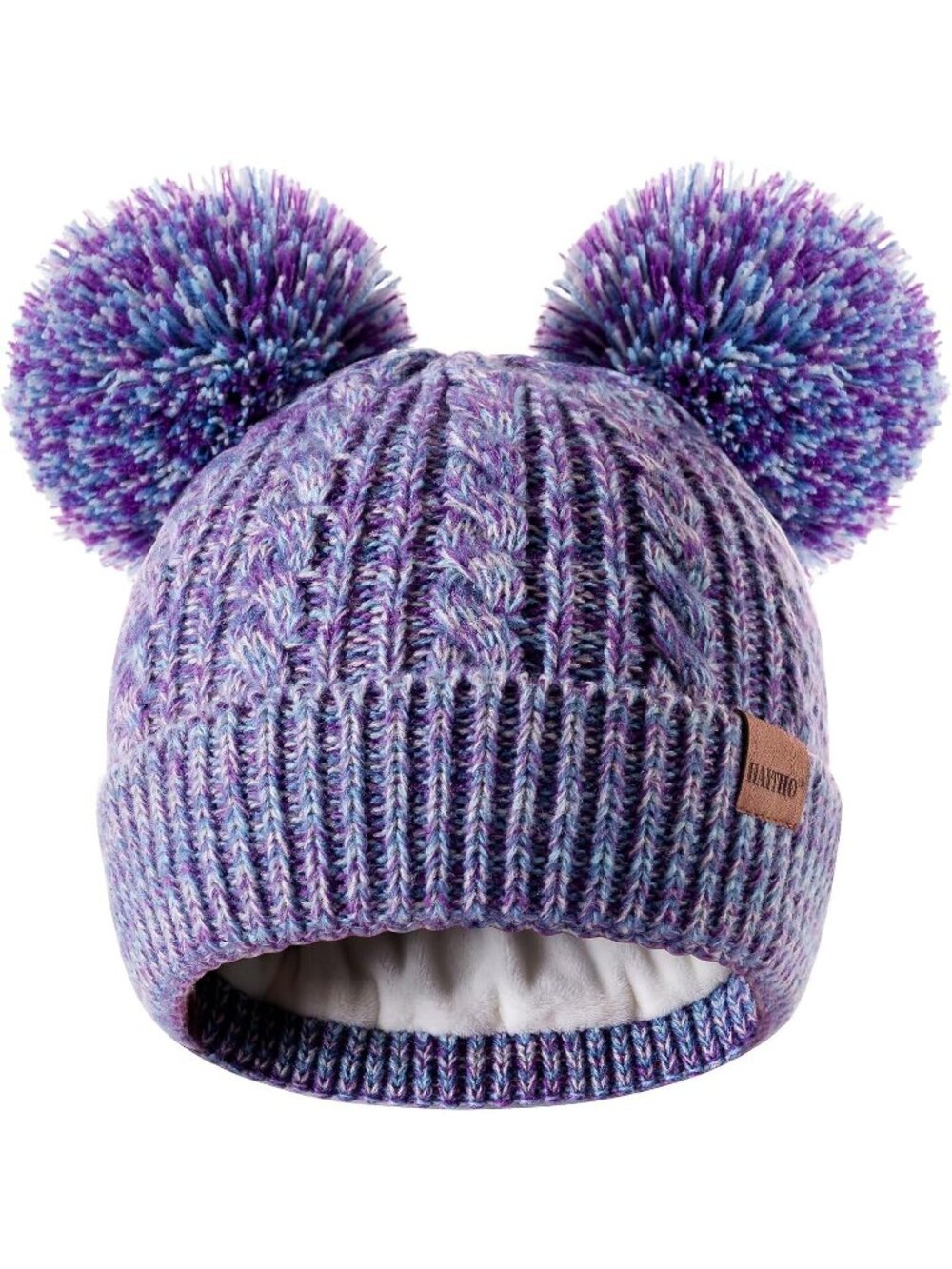 Womens Purple Elastic Birthday Winter Hats Kids Toddler Children Knit Fleece Cap